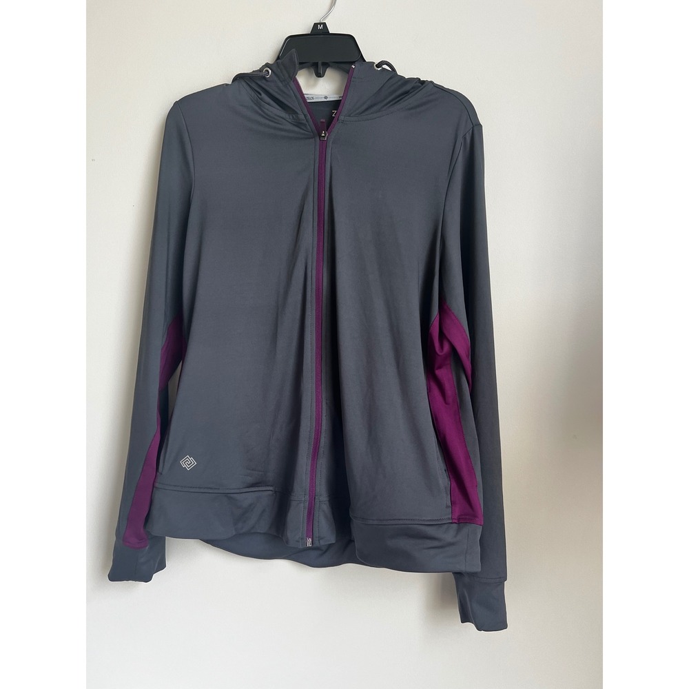 Zelos Women's Gray Purple Athletic Full Zip Hoodie Jacket - Size L